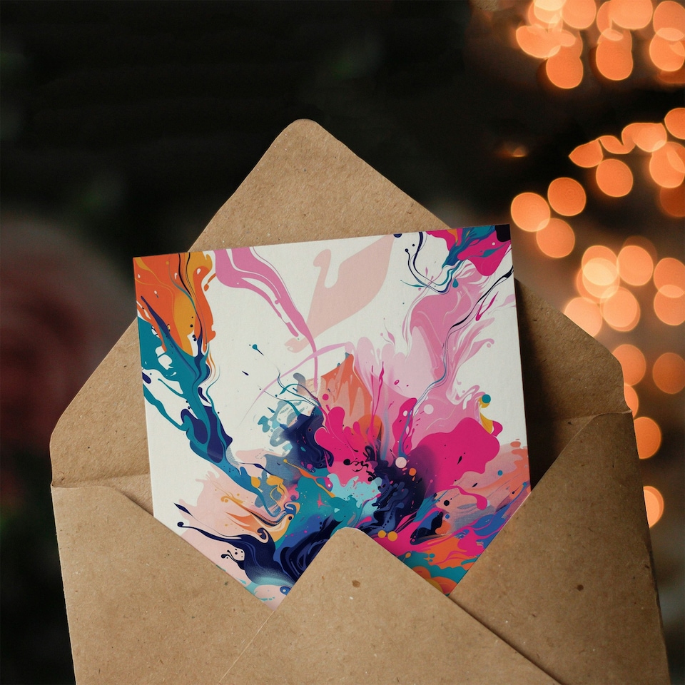image 1 of Liquid Paint Pour Colourful Abstract Woman Her Birthday Card