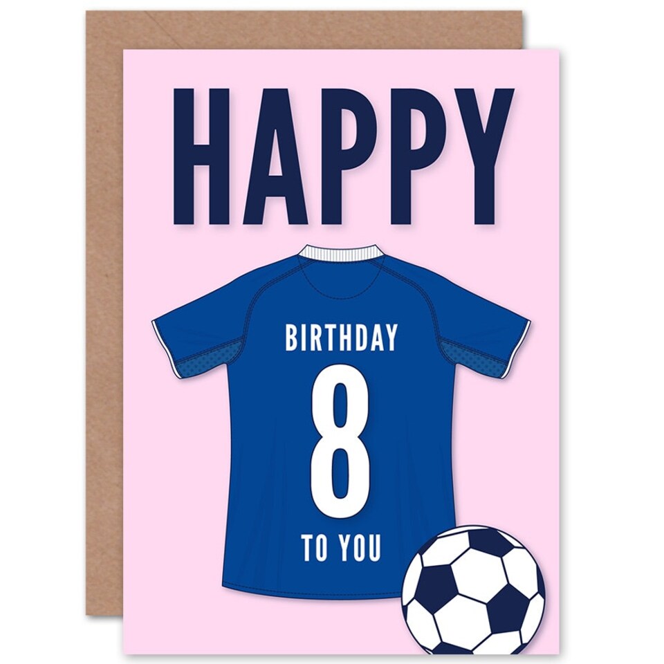 image 1 of Football Strip Kit Jersey Top On Pink Age 8 Year Old Child Kids 8th Birthday Card