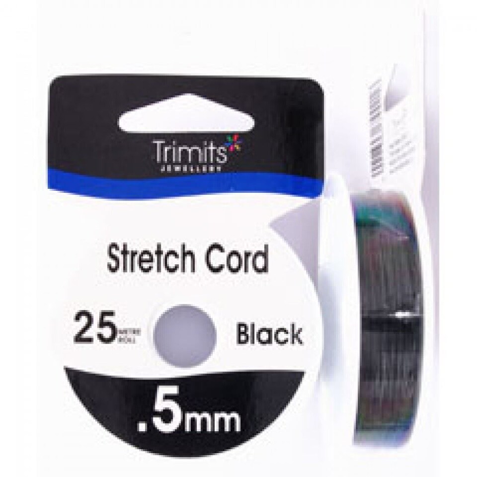 Trimits Black Stretch Elastic Cord, 25m per ball - metre roll