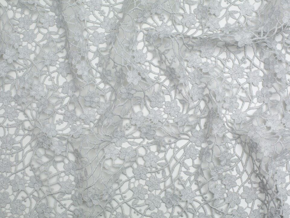 Minerva Core Range Silver Heavy Guipure Lace Fabric for Bridal, Dressmaking, 137cm / 53" Wide - per metre