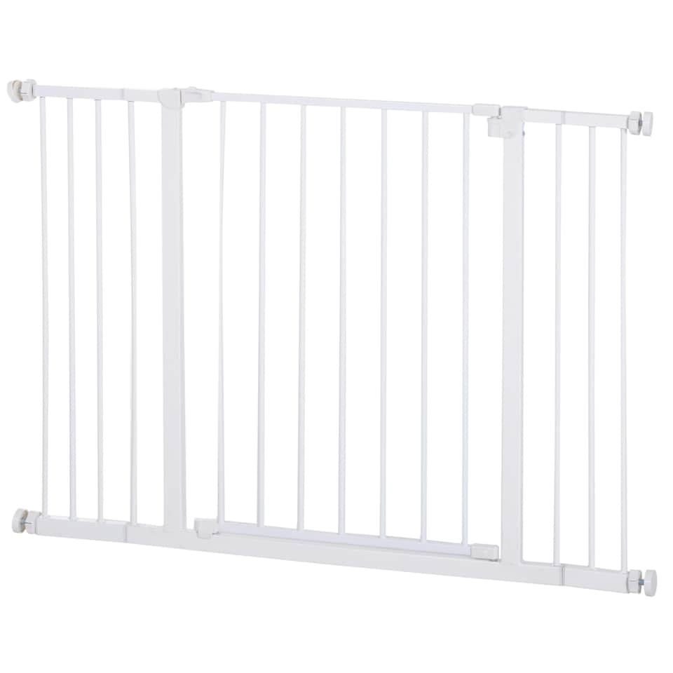 image 1 of PawHut Pressure Fitted Pet Dog Safety Gate Metal Fence 76 cm Tall, White
