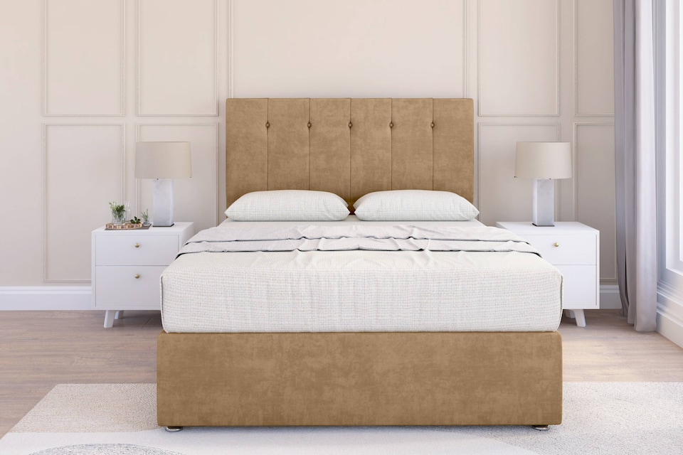 image 1 of Sloomy Highbury Latte Dumfries Divan Bed Base 4 Drawers With 54 Inch Floor Standing Headboard | Brown | Latte | Small Double | 1