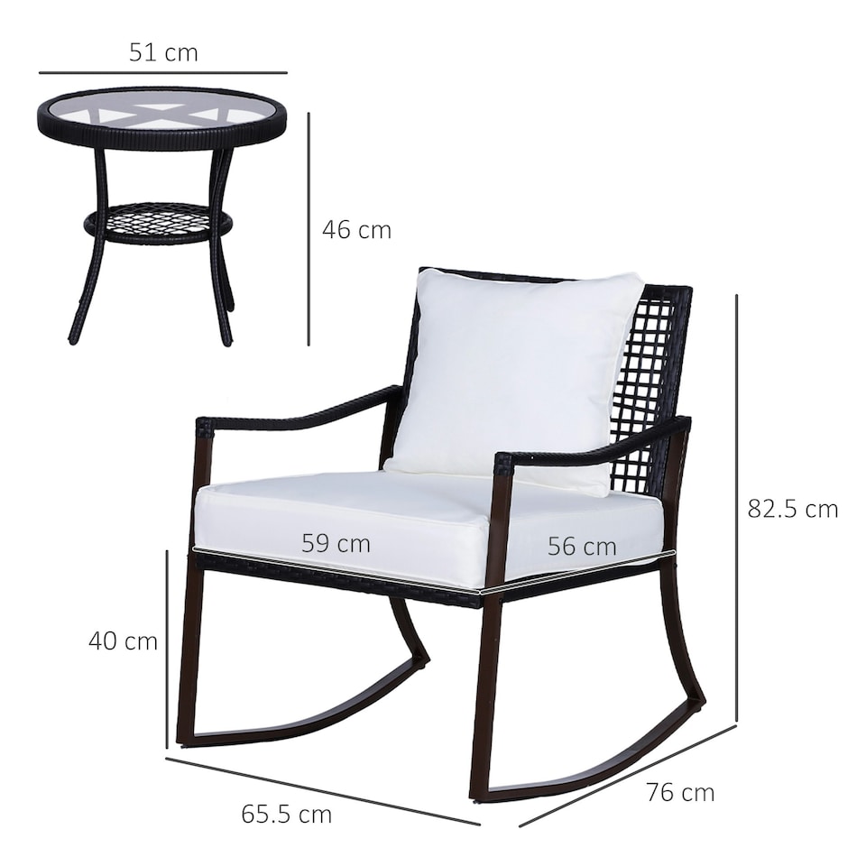 image 1 of Outsunny 3 Pcs Rocking Chair Bistro Set Furniture Rattan Wicker Brown