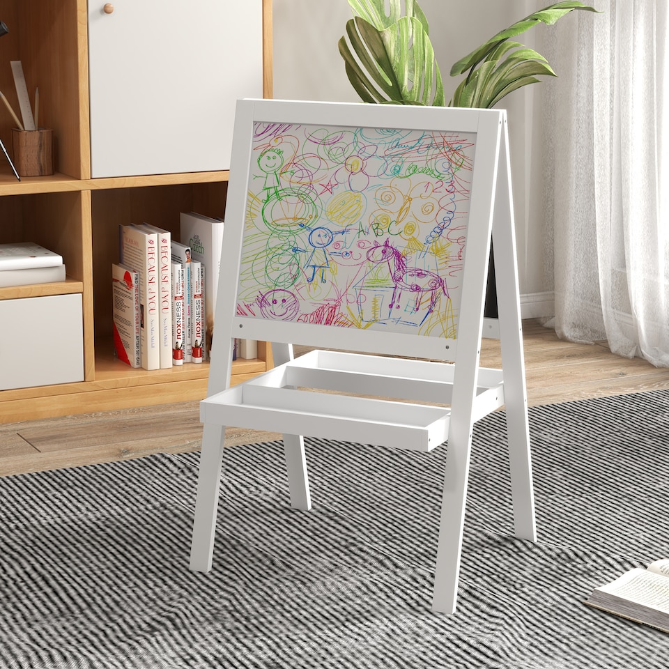 image 1 of AIYAPLAY 2-in-1 Double-Sided Easel for Kids, with Storage Shelf | White | White