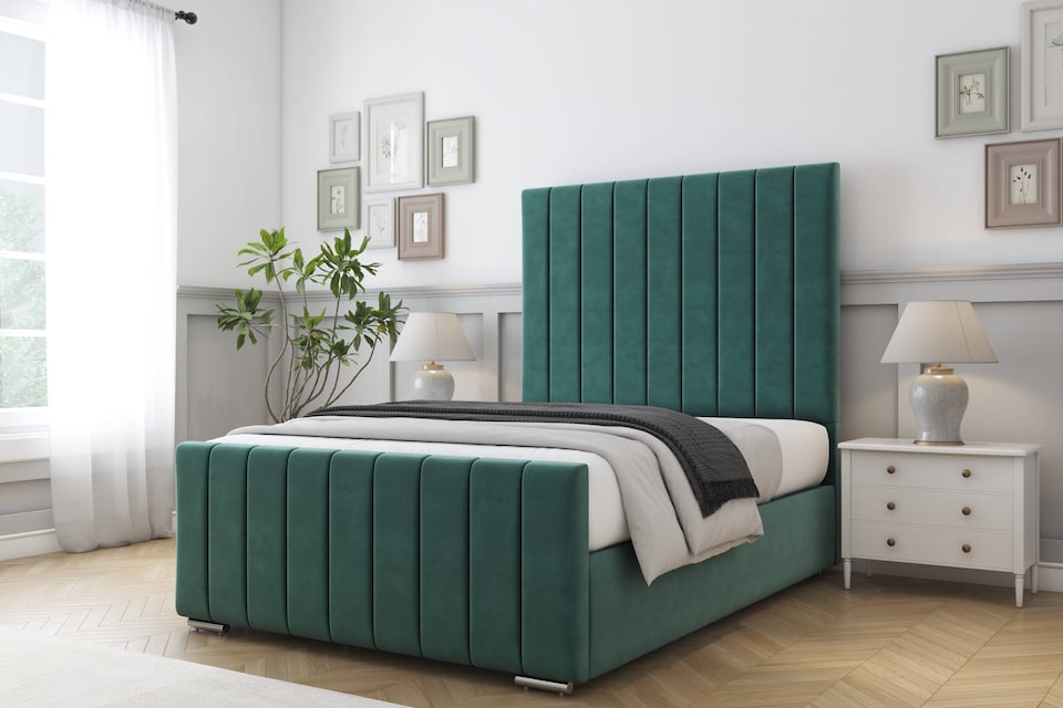 image 1 of Sloomy California Emerald Plush Bed Frame With 50" Upholstered Headboard 3' Single