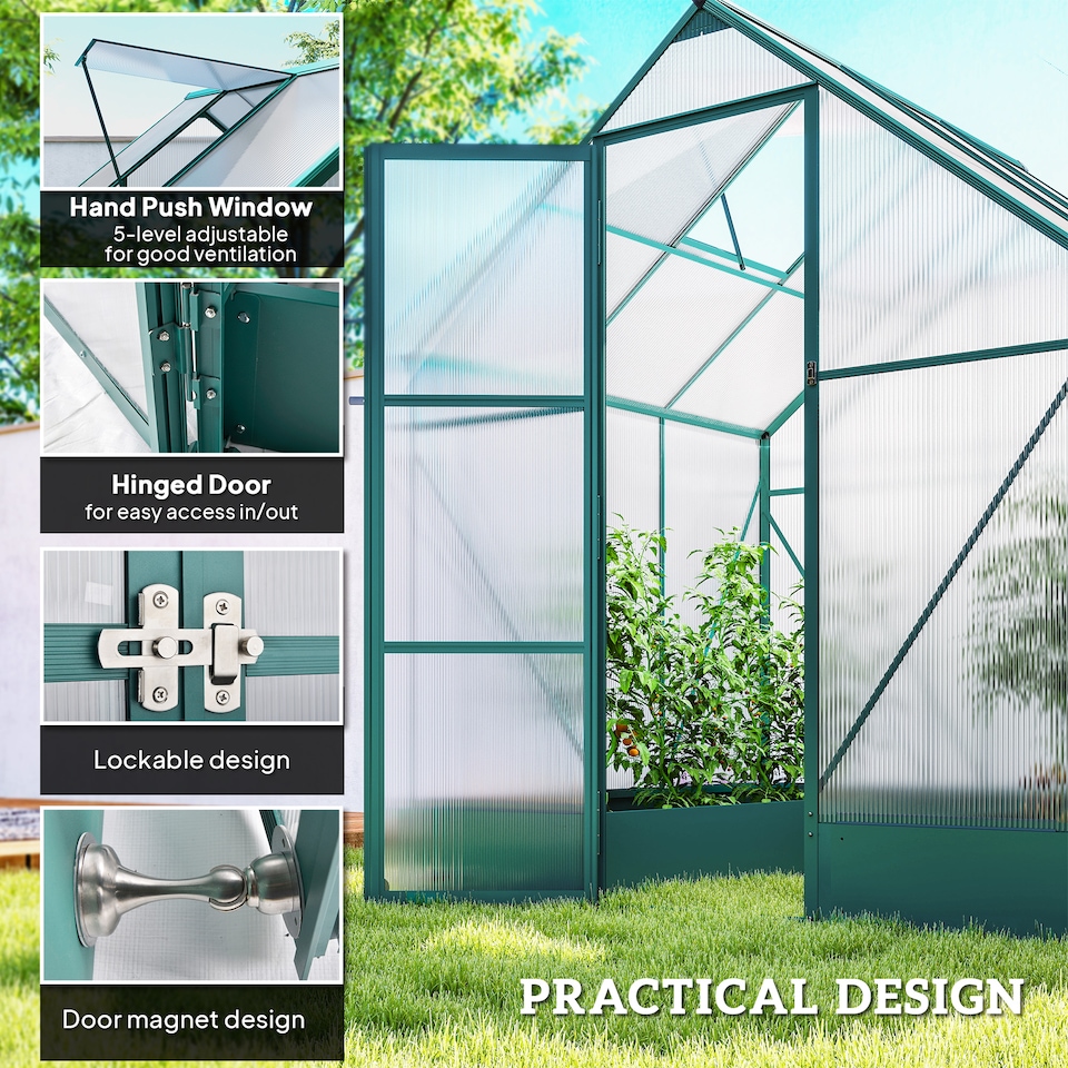 image 1 of Outsunny Walk-in Greenhouse Garden Polycarbonate Aluminium w Smart Window 6x6ft