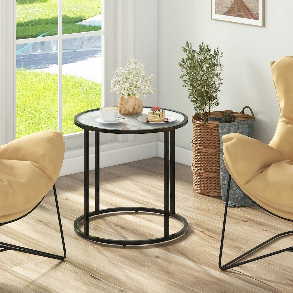 image 1 of COSTWAY Glass End Table 50cm Round Side Table White