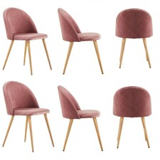 Set of 6 Lucia Ergonomic Velvet Dining Chairs with Wooden Legs, Modern Upholstered Accent Chair Red | Rose