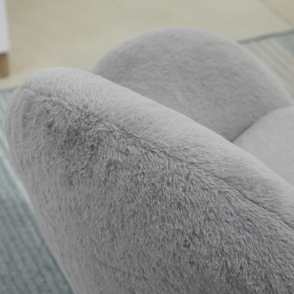 image 1 of HOMCOM Fluffy Leisure Chair Office Chair with Backrest Armrest Wheels Grey