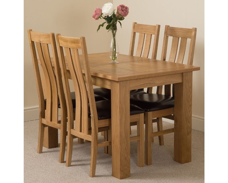 image 1 of Hampton 120-160cm Oak Extending Dining Table and 4 Princeton Chairs | Brown | Brown