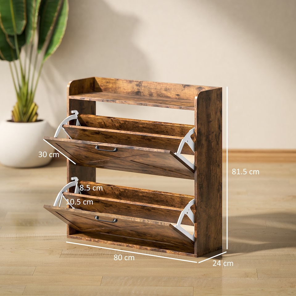 image 1 of HOMCOM 2 Drawer Narrow Shoe Cabinet, Farmhouse Slim Shoe Storage Cabinet Cupboard with Adjustable Shelves and Barn Door Design for Entryway, Hallway, Rustic Brown | Brown