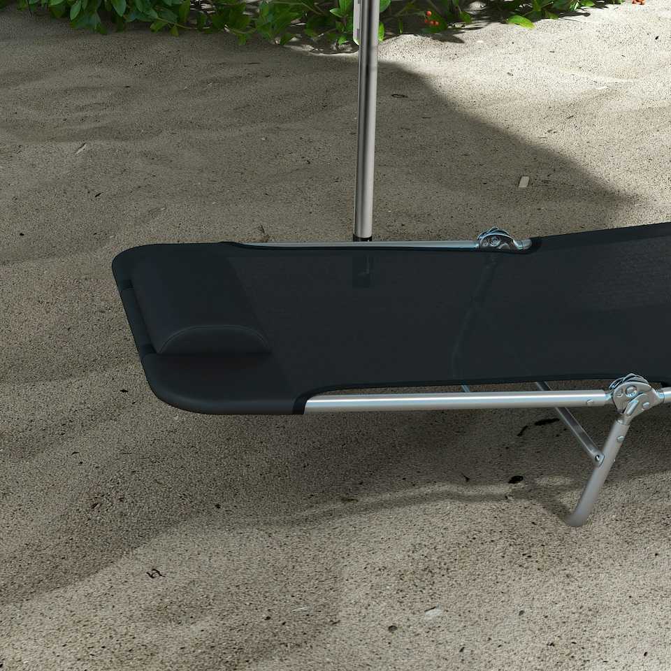 image 1 of Outsunny 2 Pieces Sun Loungers Foldable Reclining Chair with Headrest Black