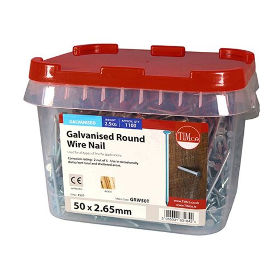 image 1 of Timco - Round Wire Nails - Galvanised (Size 50 x 2.65 - 2.5 Kilograms)
