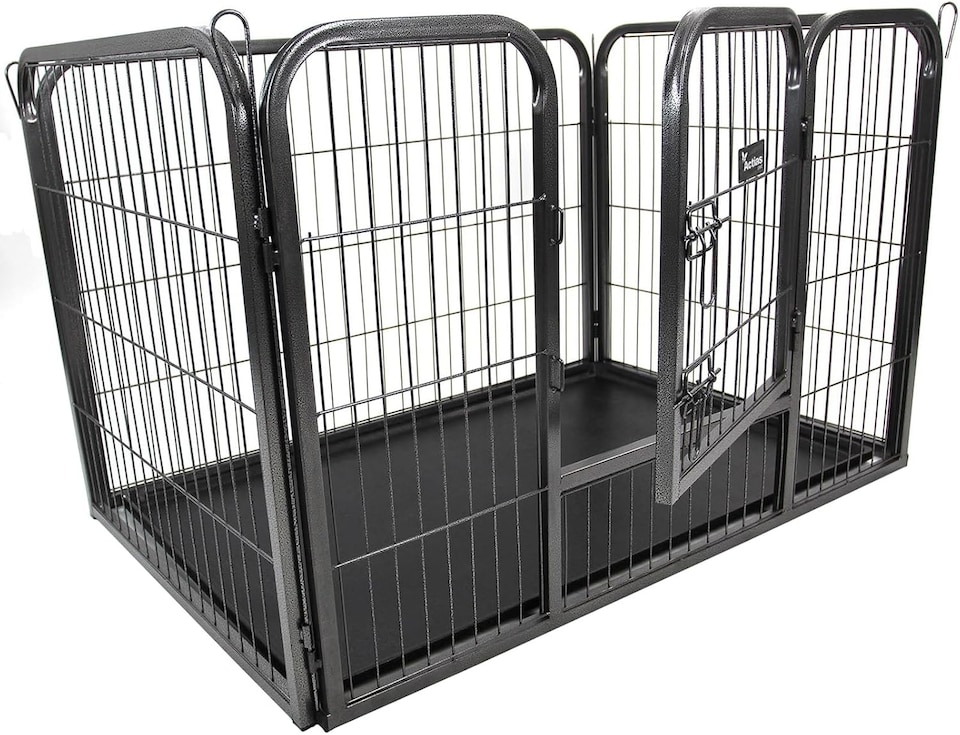 image 1 of Actiaspet Heavy Duty Metal Pet Playpen with Removable Plastic Floor | Whelping Box for Puppy Training (Black, Medium)