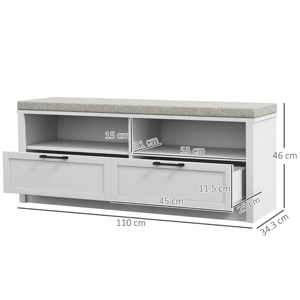 image 1 of HOMCOM Shoe Bench with Removable Cushion, Open Compartments White