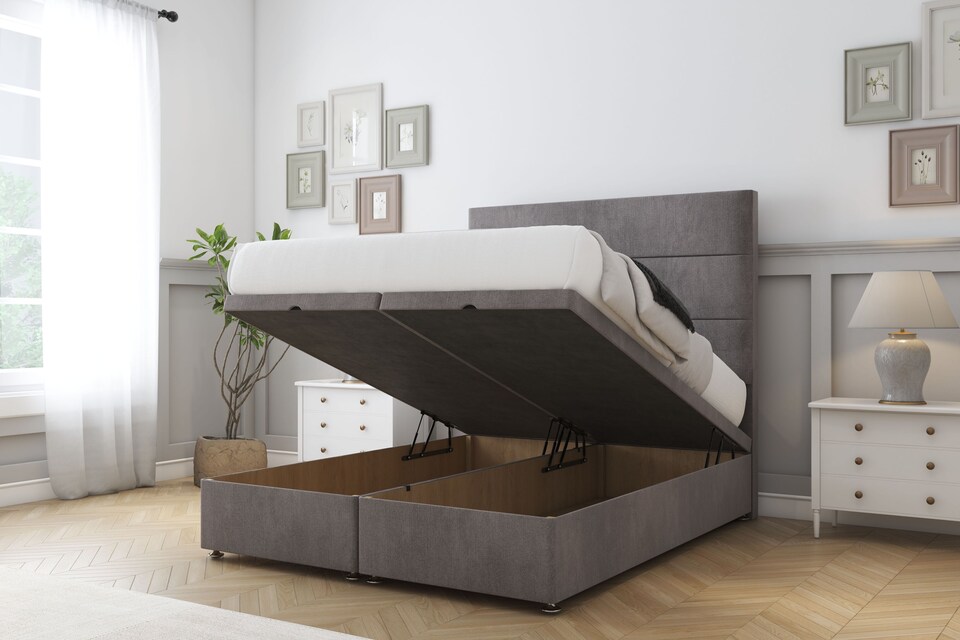 image 1 of Sloomy Texas Slate Naples Ottoman Bed With Mattress With 54" Floor Standing Headboard 4'6 Double