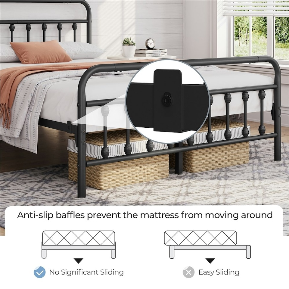 image 1 of Yaheetech 4ft6 Double Vintage Iron Platform Bed with High Headboard Black