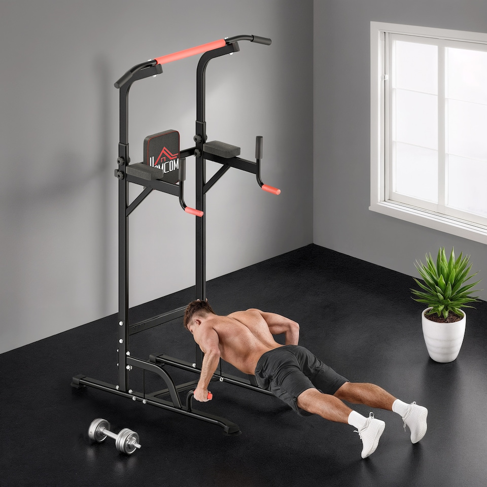 image 1 of HOMCOM Power Tower Station Pull Up Bar withAdjustable Height for Home Gym Workout
