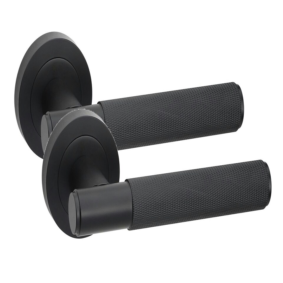 image 1 of Golden Grace 6 Sets Knurled T-Bar Door Handles in Matt Black Finish with Latch and Ball Bearing Hinges Black