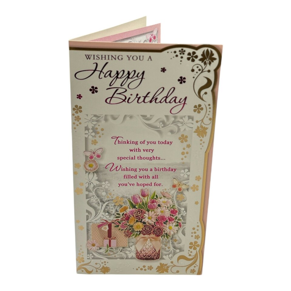 image 1 of Open Female Flower Pot and Gift Design Traditional Opacity Birthday Card