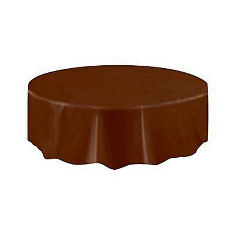 Unique Party Round Plastic Tablecover - Brown - 213cm