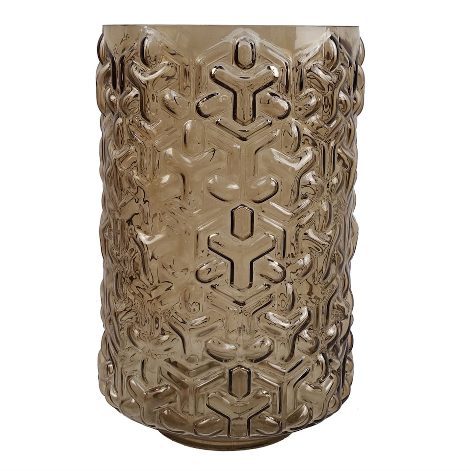 image 1 of 29cm Embossed Chestnut Glass Vase | Brown | 26