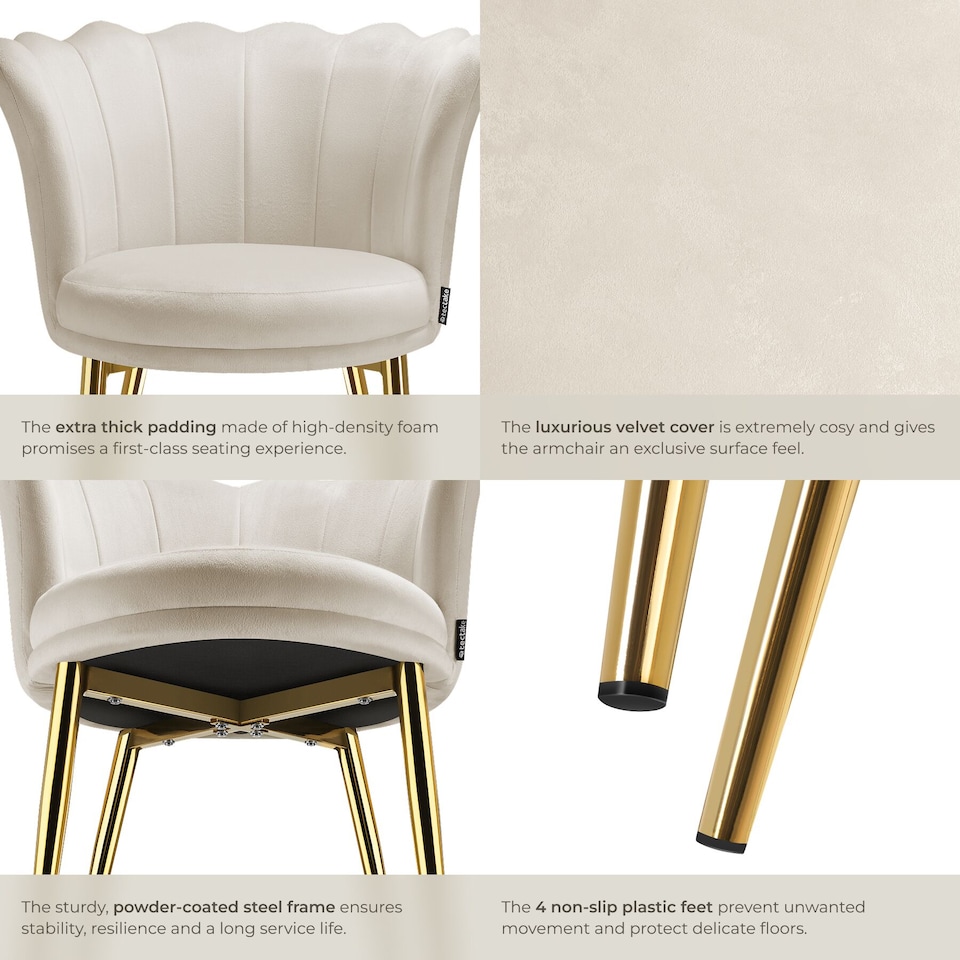 image 1 of Armchair Stella - faux fur or velvet, thick padding, 67x64x76cm | Cream | velvet look cream/gold | One Size | 1