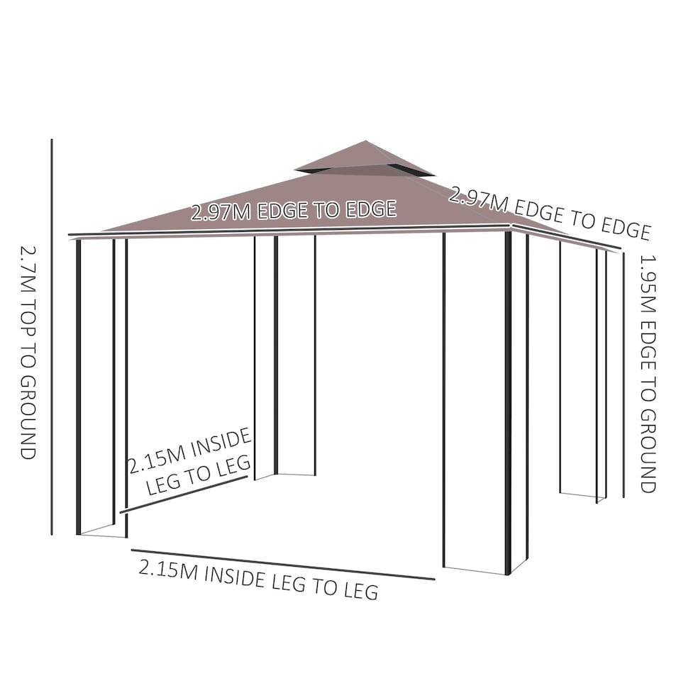 image 1 of Outsunny 3 x 3m Patio Gazebo Canopy Garden Pavilion Tent Shelter with 2 Tier Roof and Mosquito Netting, Steel Frame, Coffee