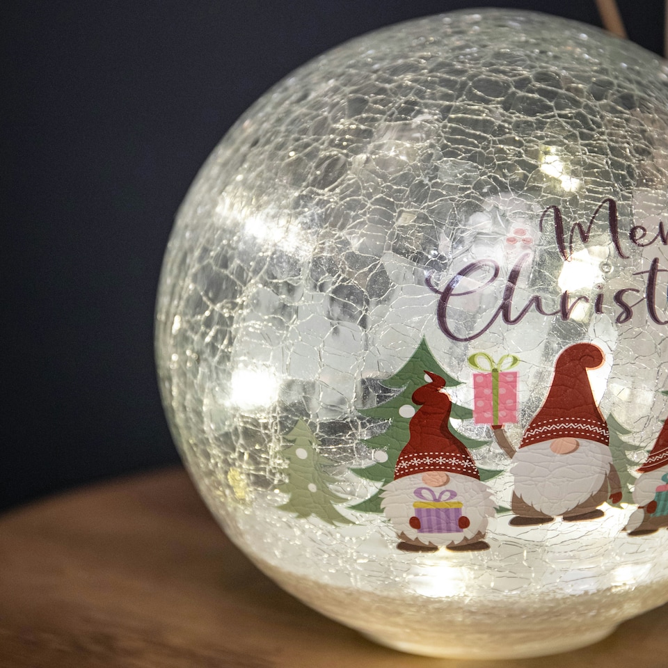 image 1 of 20cm Battery Operated Twinkling Warm White LED Crackle Effect Ball Christmas Decoration with Gonks