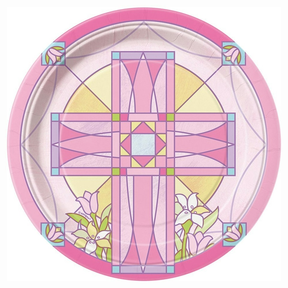 8 SACRED CROSS PINK 7" PLATE - UNIQUE