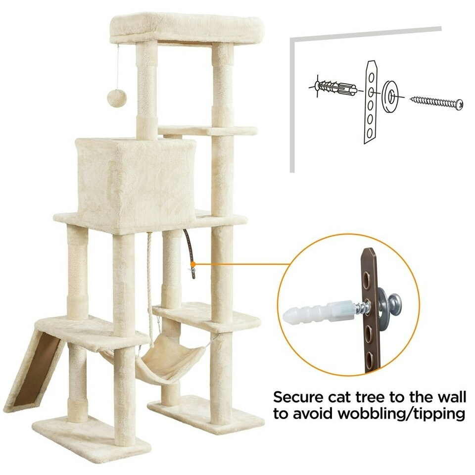 image 1 of Yaheetech Large Cat Tower with Hammock Scratching Posts Beige