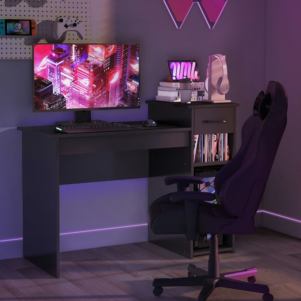 image 1 of COSTWAY Computer Desk with Drawer Compact Study Desk Black Black