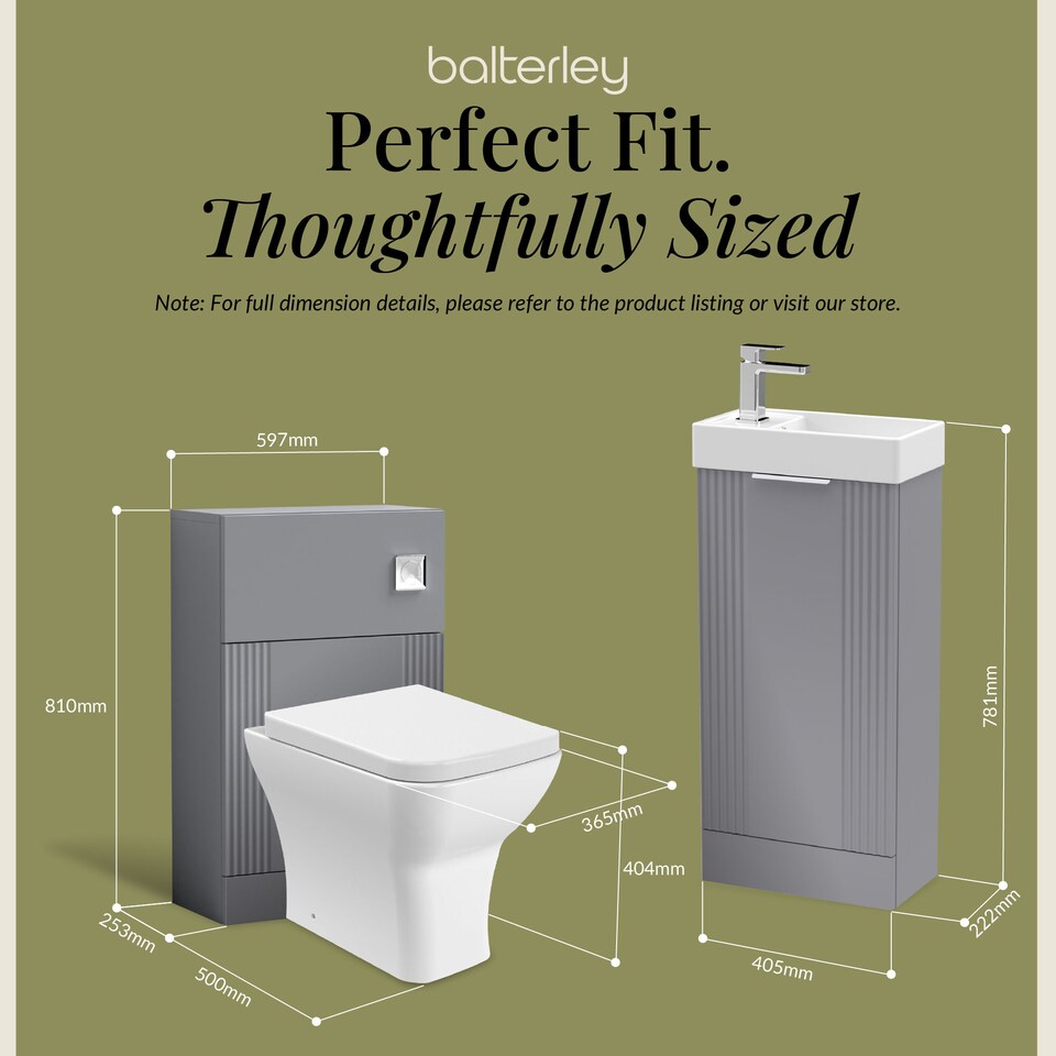 image 1 of Balterley Cloakroom Suite - Floor Standing Basin Unit, Toilet & Tap | Grey | Satin Grey | 781.0000 x 400.0000 x 222.0000mm