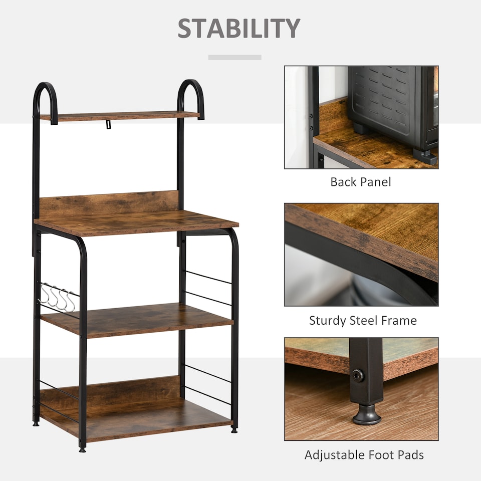 image 1 of HOMCOM 4-Tier Baker's Rack with Storage, Microwave Stand with 4 Hooks