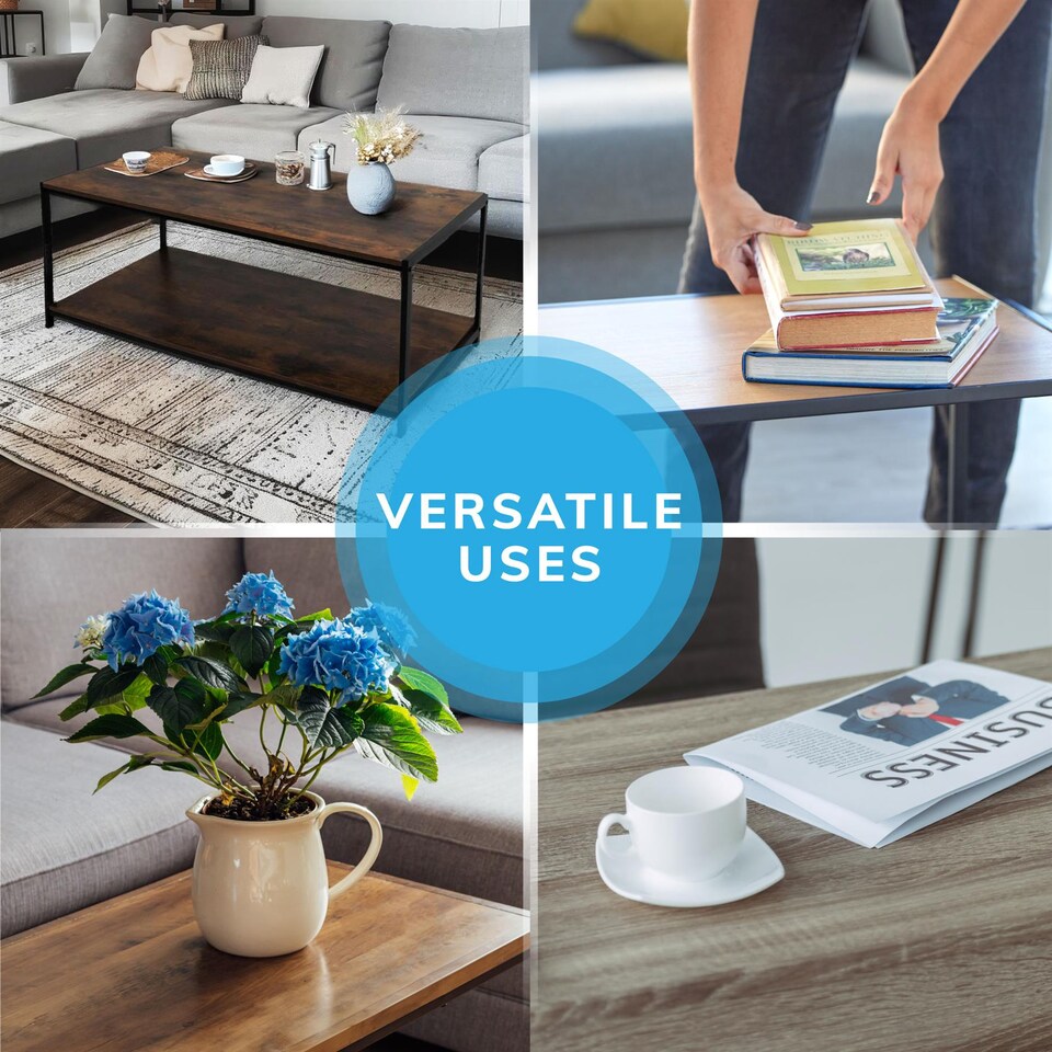 image 1 of House of Home Coffee Table Rustic Wooden Brown Grain Finish Living Room Shelf 2 Tier | Brown | Rustic Brown