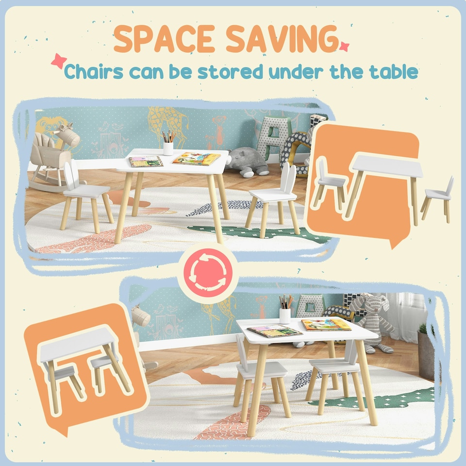 image 1 of AIYAPLAY 3 Pieces Toddler Table and Chair Set for Nursery, Playroom, Classroom White