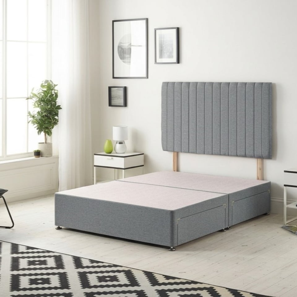 image 1 of Texas Divan Bed Base with 2 Drawers & 30 Inch Headboard Plush Velvet | Grey | Charcoal
