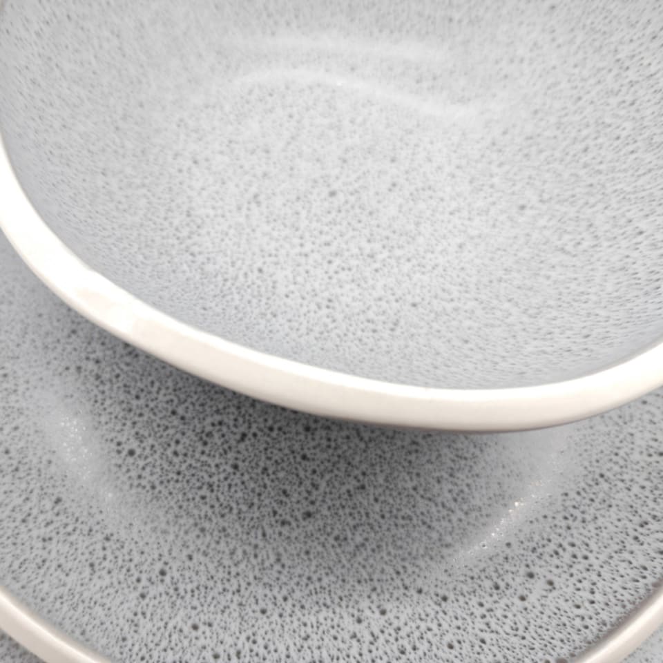 image 1 of Reactive Grey Glaze Dinner Set Nordic Pebble Plates & Bowls 18pc Set