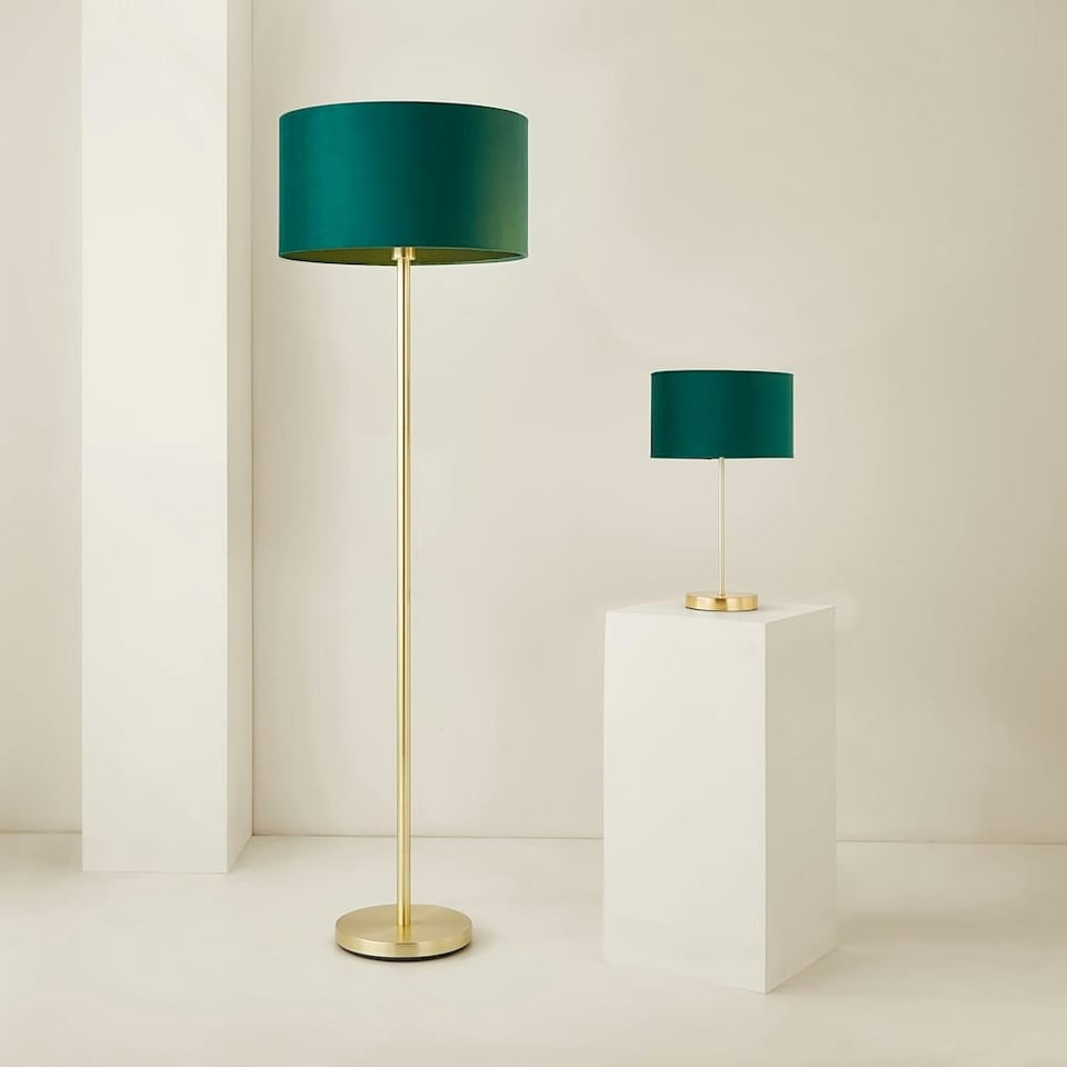 image 1 of ValueLights Charlie Gold Table Lamp Green Velvet Shade