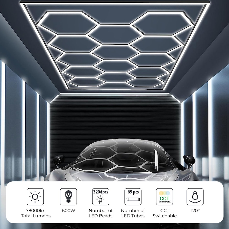 image 1 of 600W Car Showroom Lights with 14 Hexagon design with frame CCT switchable through on off switch