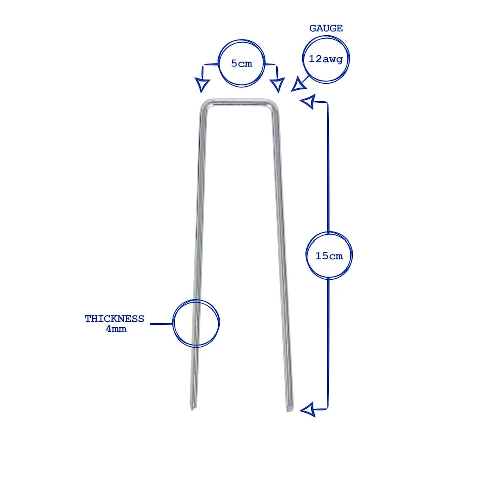 image 1 of Harbour Housewares Weed Membrane Pegs - 6inch - 150mm - 4mm Thick U-Shaped Nail Pin Garden Pegs Galvanised Steel Stake Ground Pegs | Silver | Silver | 60