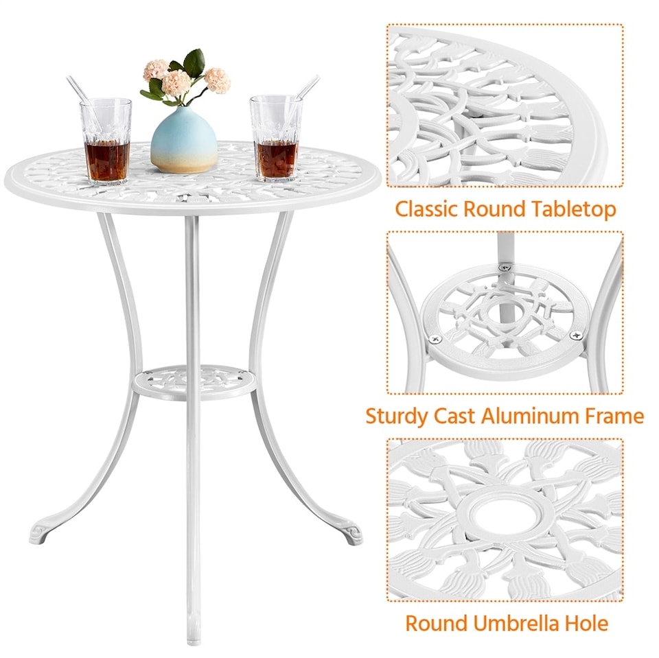image 1 of Yaheetech 3PCS Patio Bistro Table Set with Umbrella Hole White