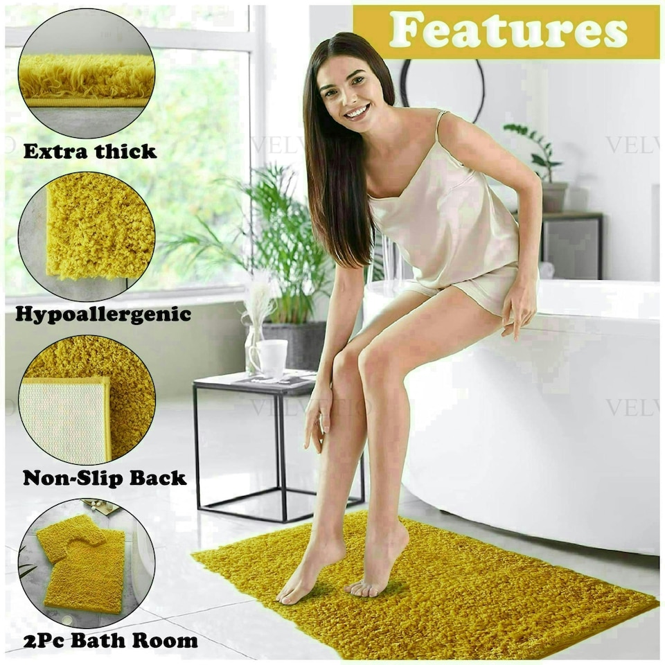 image 1 of VELVETIO Bath Mats & Pedestal Mat Set Anti Slip Super Soft Water Absorbent Yellow | Ochre