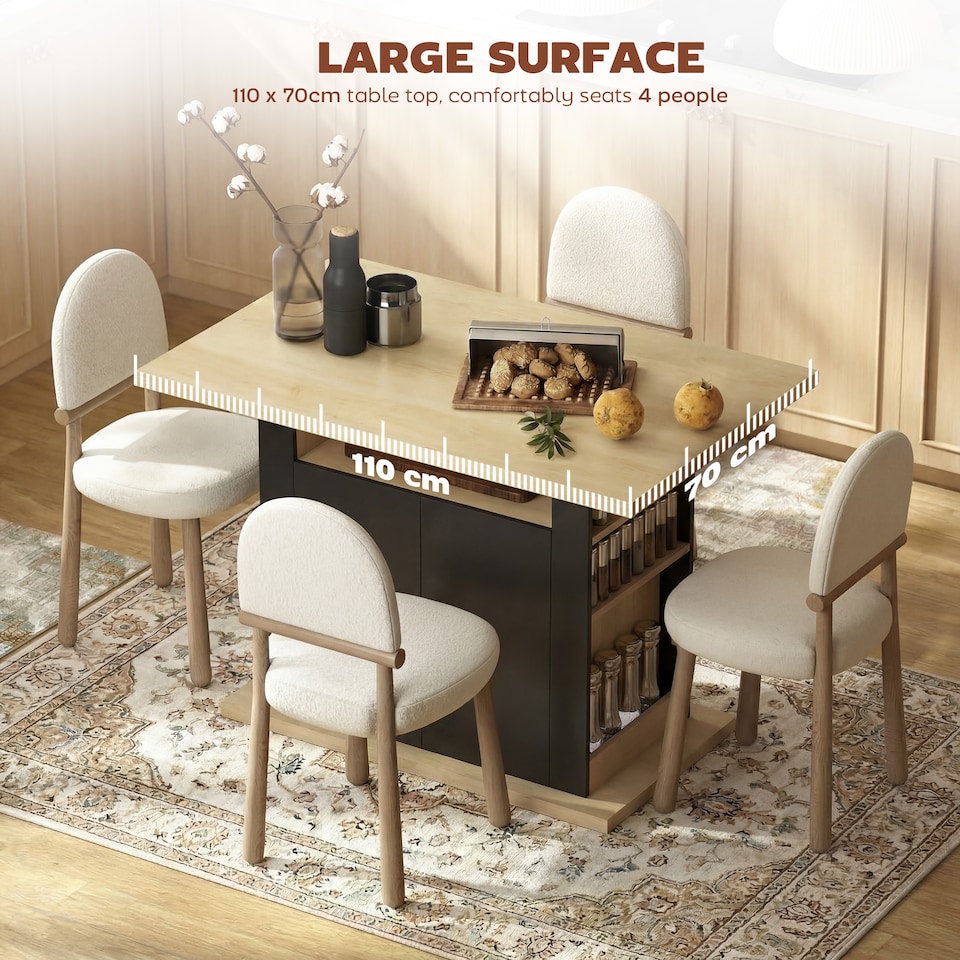 image 1 of HOMCOM Kitchen Island with Storage Cabinet and Spice Rack, Black & Natural