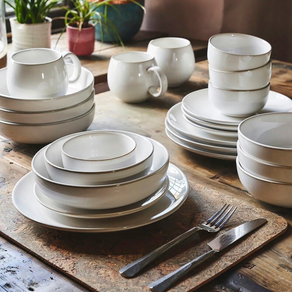 image 1 of Cooks Professional Nordic Stoneware Dinner Set | 24-Piece | Reactive Glaze | White