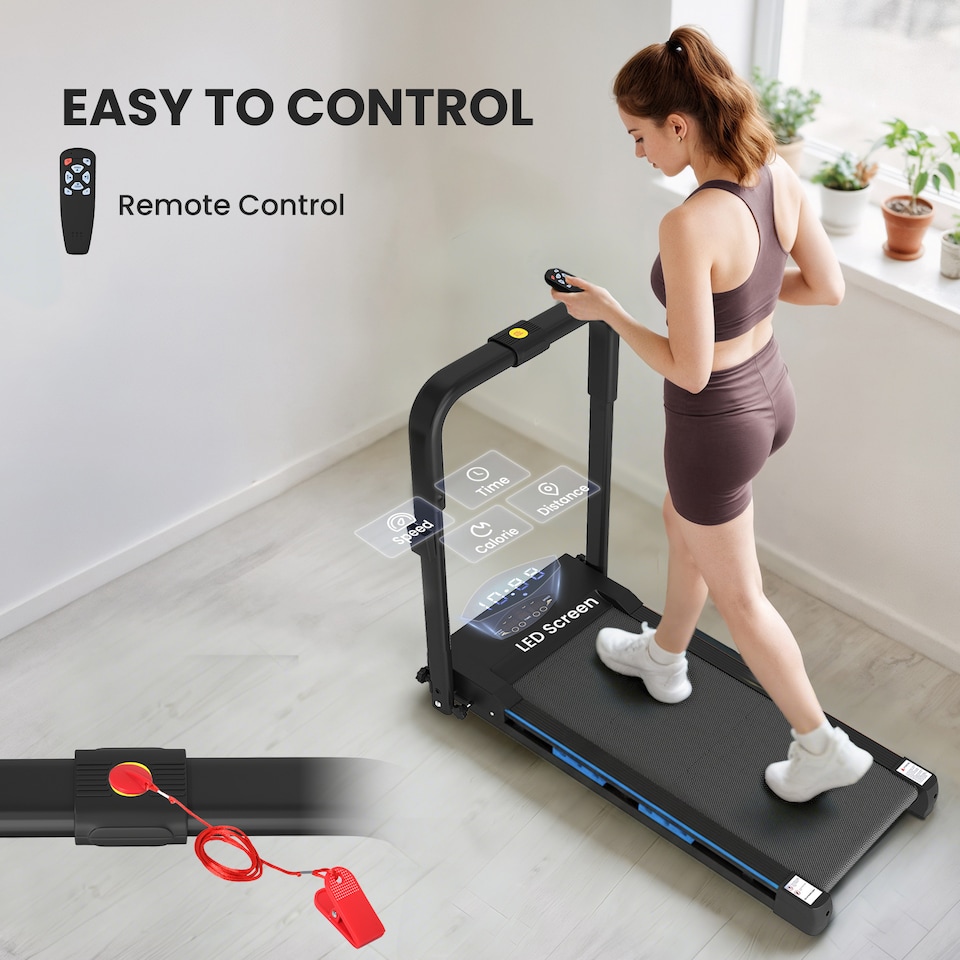 image 1 of HOMCOM 1-6 km/h Folding Motorised Treadmill Walking w/ Remote Control, Blue | Blue | Blue