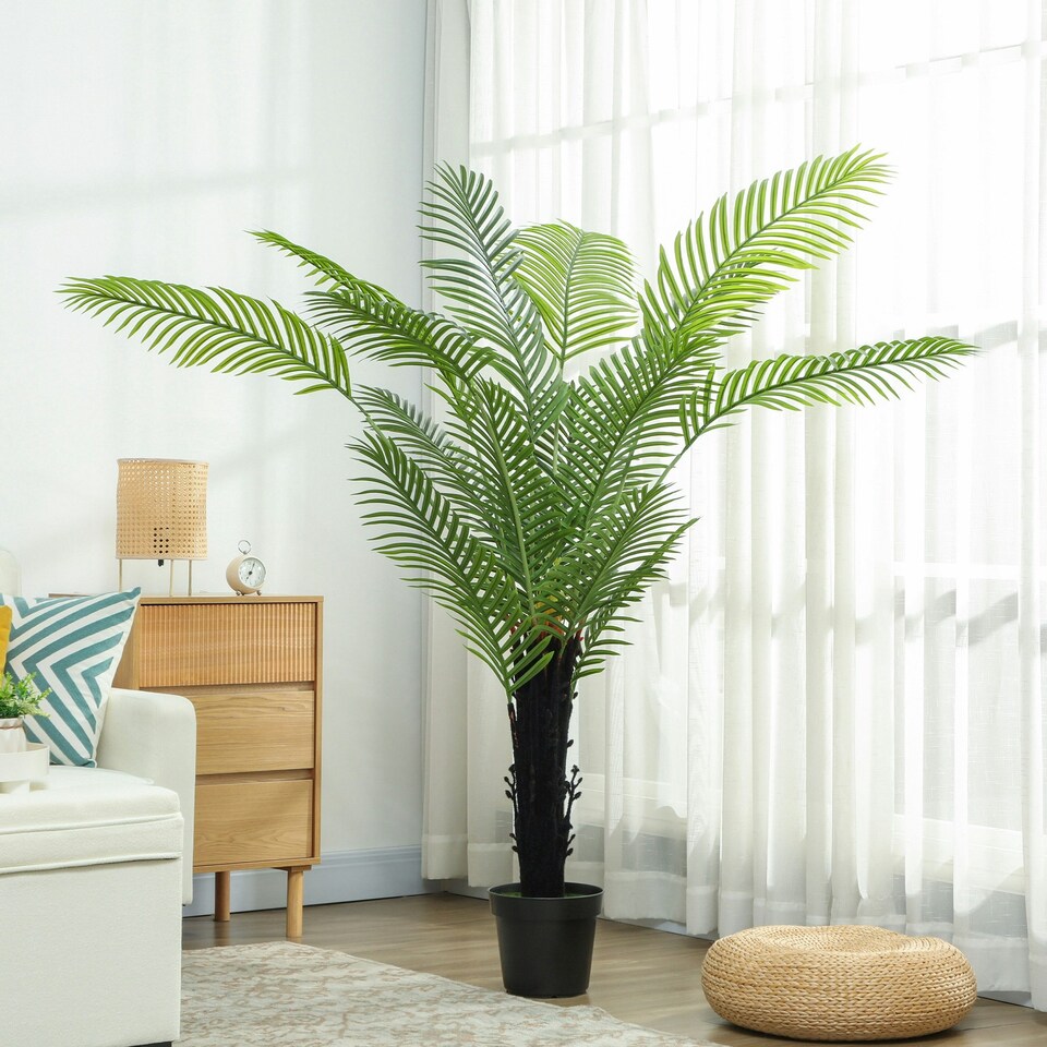 image 1 of HOMCOM 175cm Artificial Areca Palm Tree with PE Leaves and Flocked Soil Green | One Size