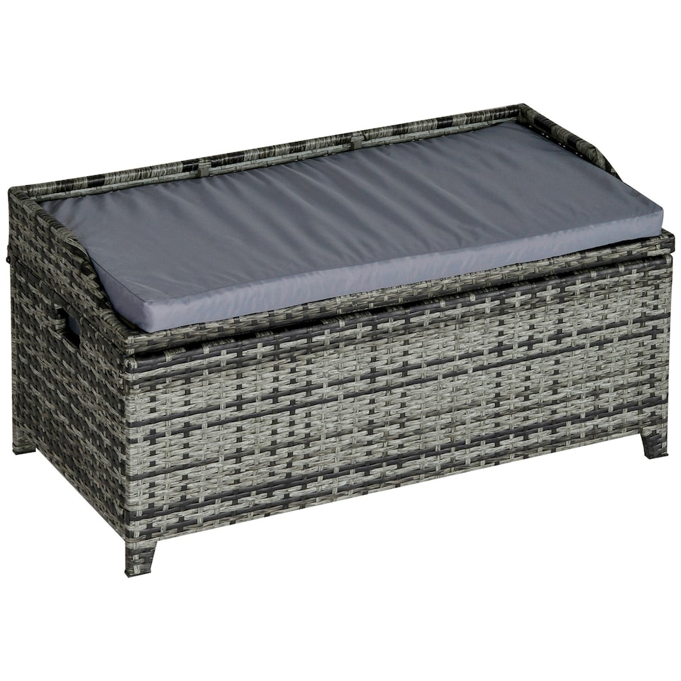 image 1 of Outsunny Rattan Wicker Storage Basket Box Bench Seat Furniture w/ Cushion