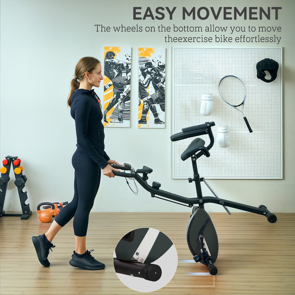 image 1 of SPORTNOW Folding Exercise Bike with Arm Bands and Hand Pulse Sensor, Black