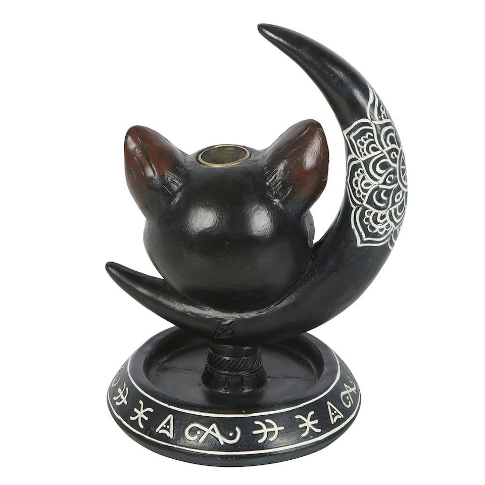 image 1 of Something Different Black Cat & Moon Backflow Incense Burner - Black/White/Red - One Size